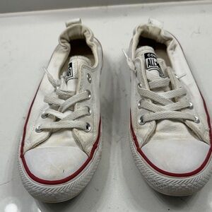 Converse women’s White Canvas Sneakers with Red and Blue Trim